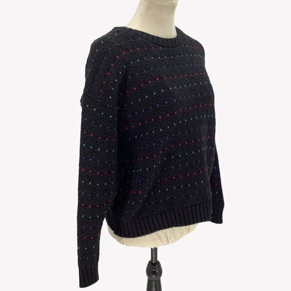 Vintage 90s Navy Knit Crewneck Sweater With Multicolor Dot Pattern Est M - Picture 2 of 4